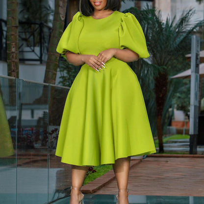 Damen Midikleid Voluminöse Puffärmel Schwingender Rock Norvielle - Norvielle