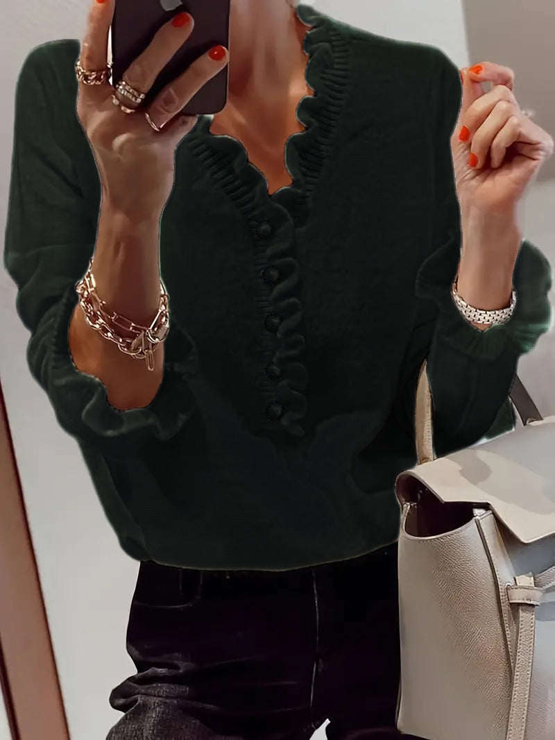 Damen Bluse Rüschendesign Knopfleiste Norvielle