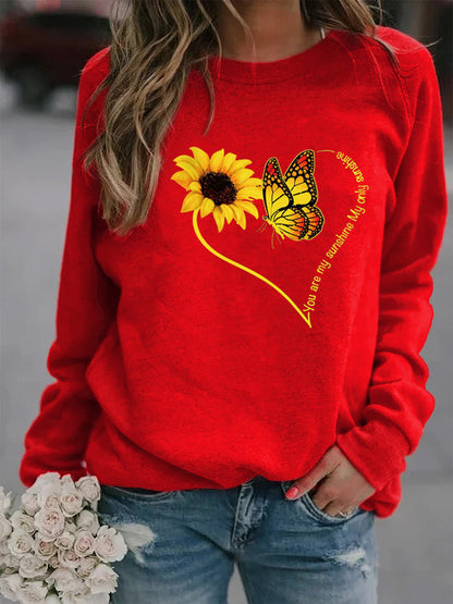 Damen Sweatshirt Grafisches Motiv Schmetterling Sonnenblume Norvielle