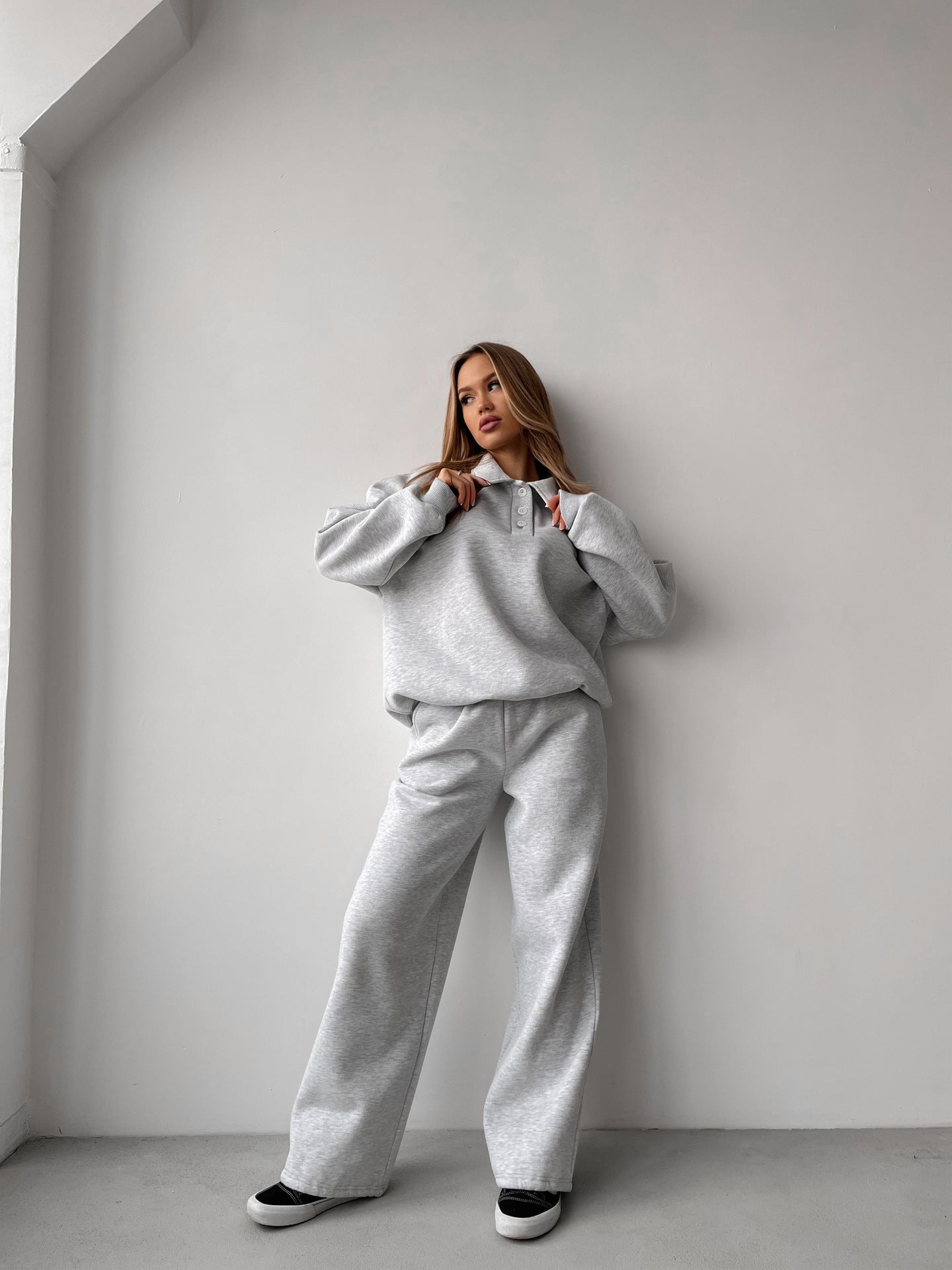 Damen Hoodie Knopfleiste Weite Hose Norvielle