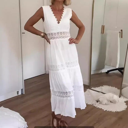 Damen Maxikleid Langärmlig mit Häkel-Akzenten Norvielle