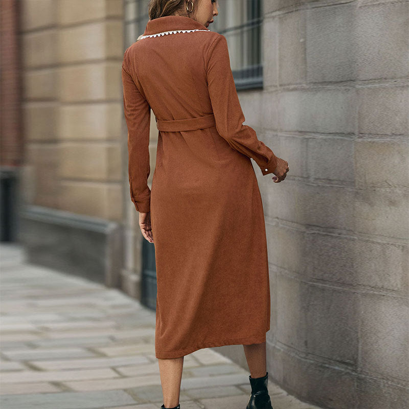 Damen Hemdblusenkleid Taillengürtel Seitenschlitz Norvielle