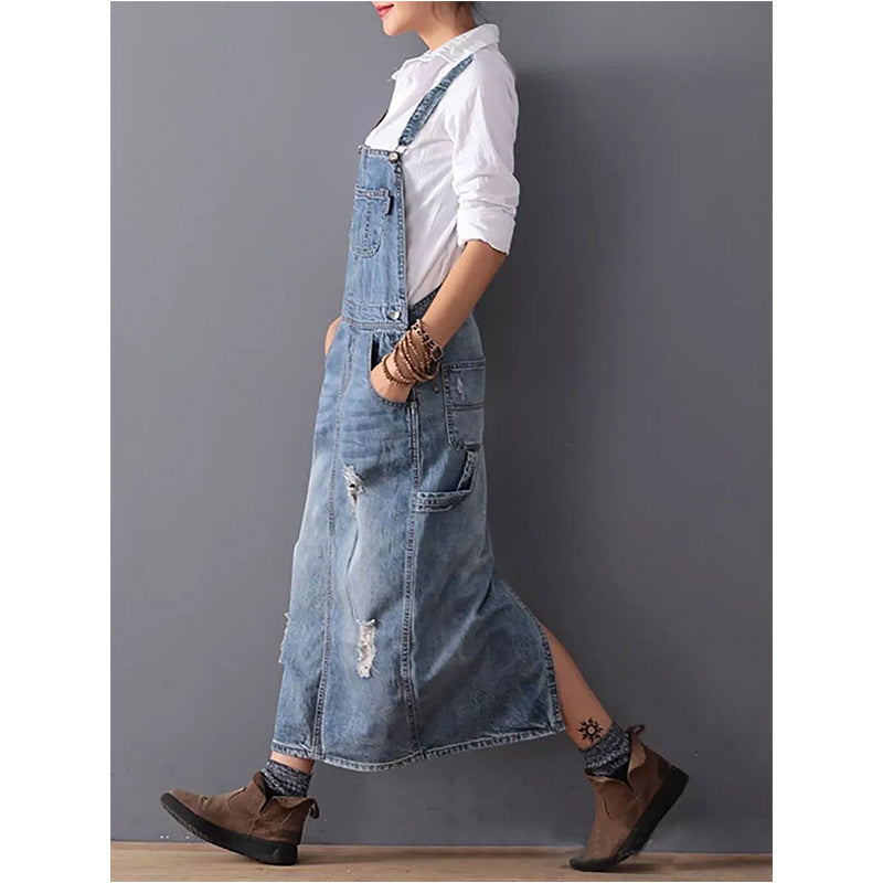 Damen Jeansrock mit Trägern