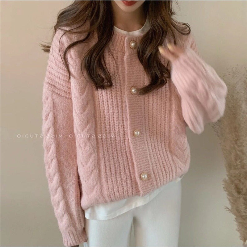 Damen Strickcardigan Kuschelig Perlenknöpfe Beige Norvielle - Norvielle