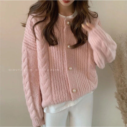 Damen Strickcardigan Kuschelig Perlenknöpfe Beige Norvielle - Norvielle