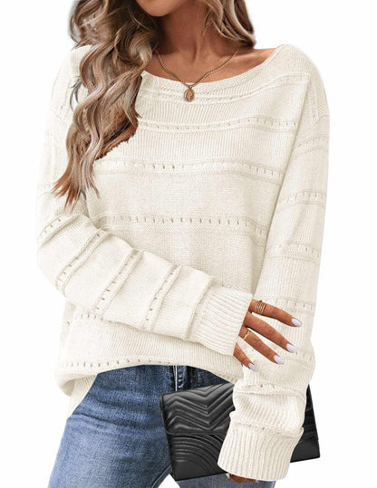 Damen Strickpullover Weit Geschnitten Luftige Struktur Norvielle