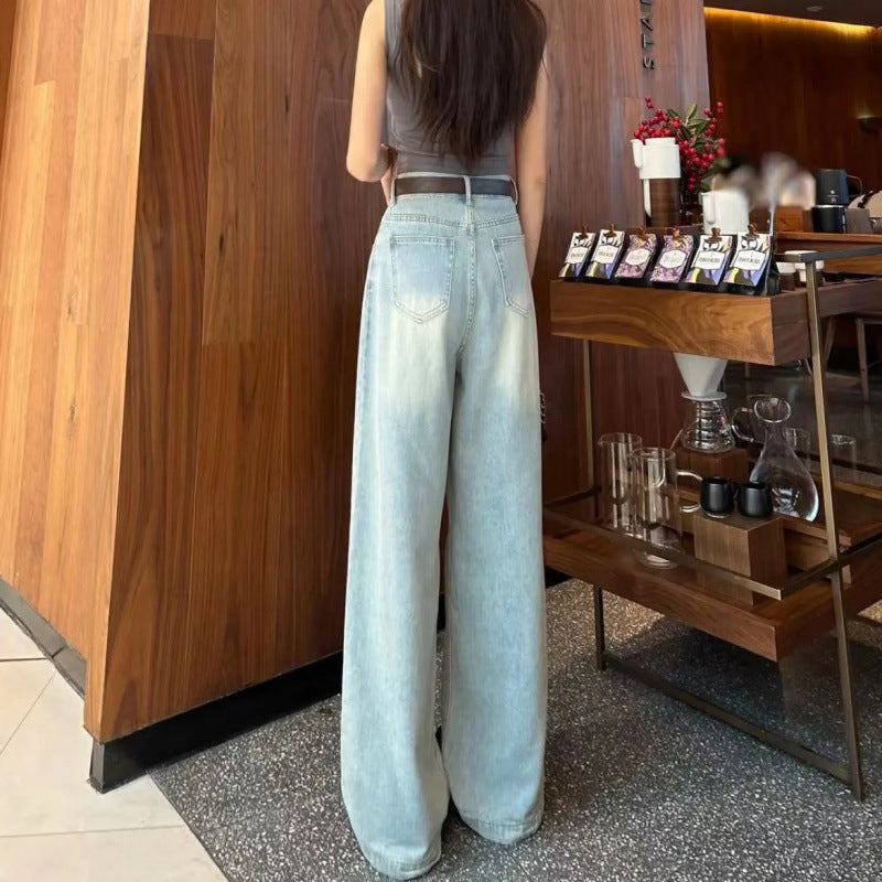 Damen Weite Jeanshose Hochbund