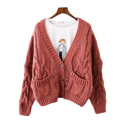 Damen Grobstrick Cardigan V-Ausschnitt mit Taschen Norvielle