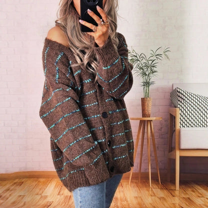 Damen Strickjacke Kontraststreifen Norvielle