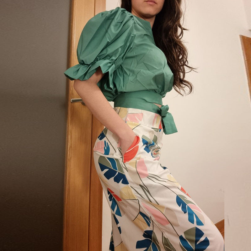 Damen Crop- und Hose Set Baumwolle Weiß