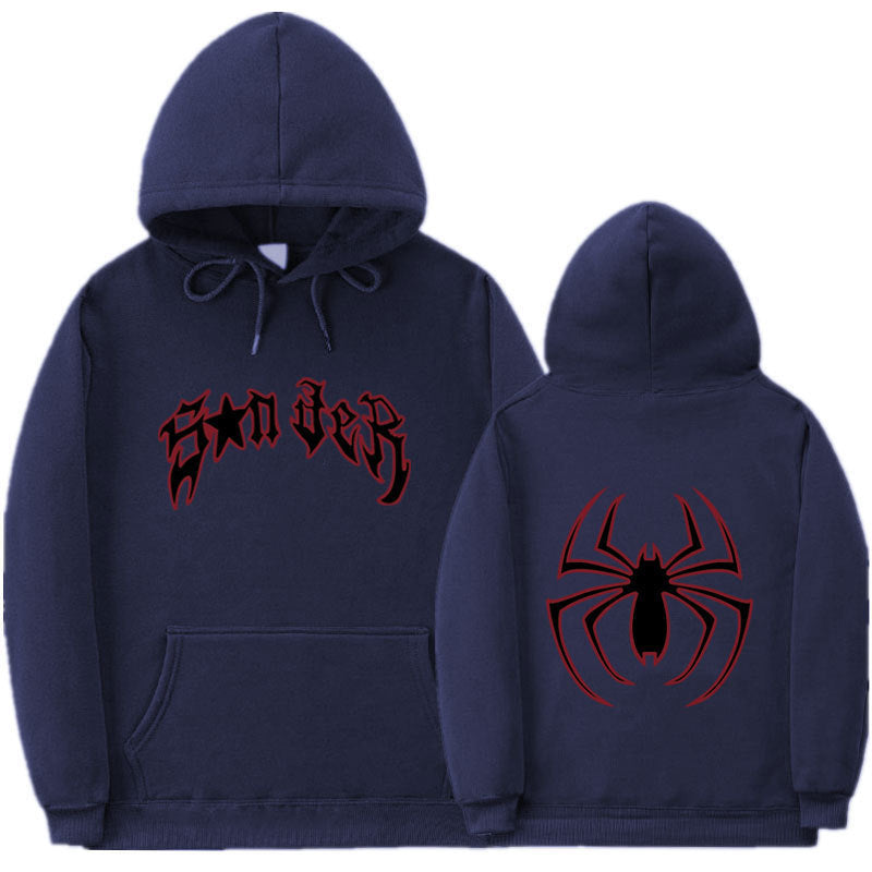 Damen Kapuzenpullover Spinnenmotiv Grobdruck Norvielle