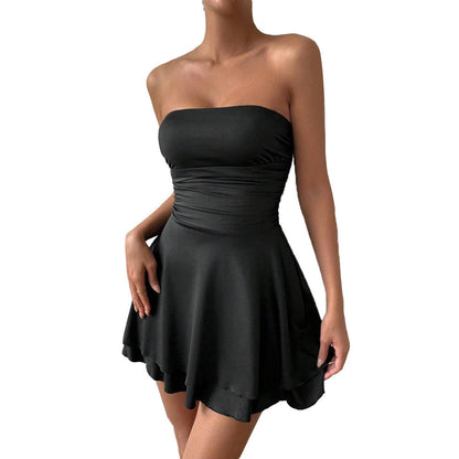 Damen Trägerloses Minikleid Raffung schwingender Saum Norvielle