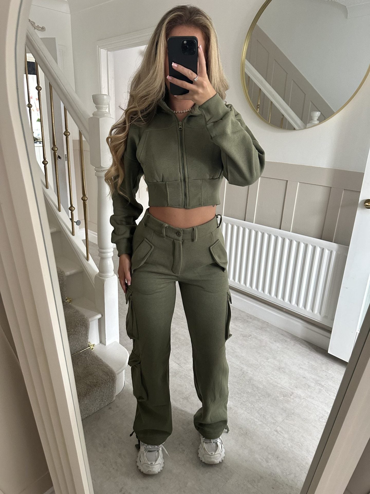 Damen Cropped Jacken Set Cargo Hosen Norvielle