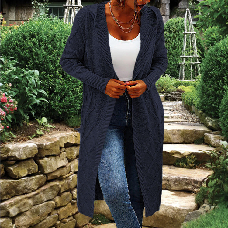 Damen Strickcardigan Lang Hochkragen Zopfmuster Norvielle