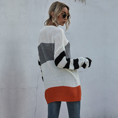 Damen Überwurf-Pullover Streifenmuster Norvielle