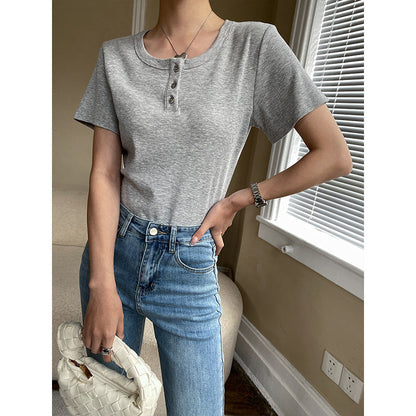 Damen Kurzarm Henley-Shirt mit Knopfleiste Norvielle