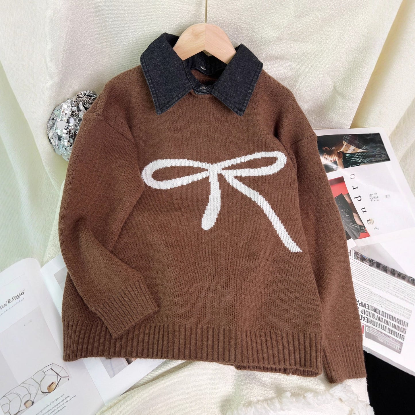 Damen Pullover Schleifenmuster Weich Norvielle