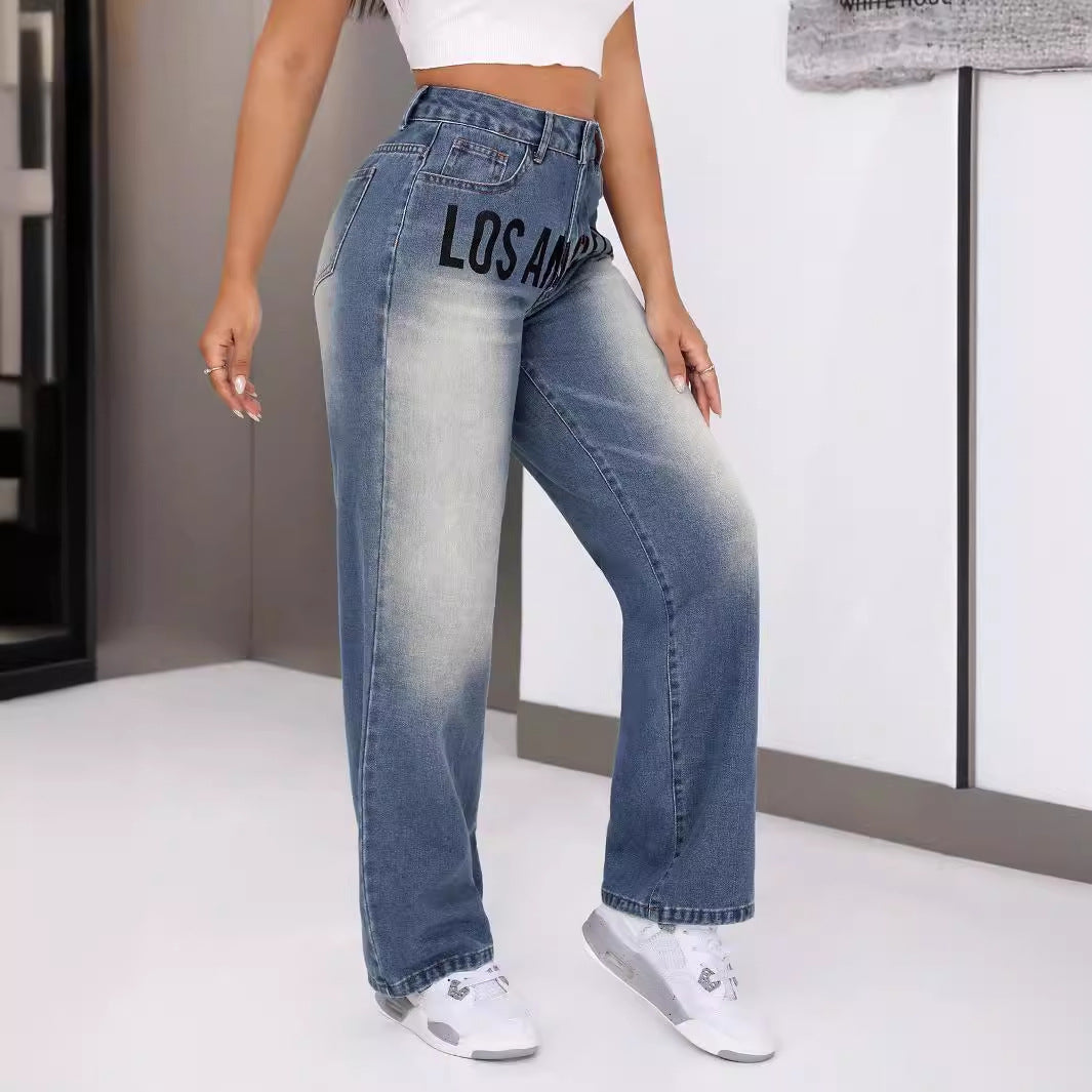 Damen Weite Jeans Mit Stylischem Schriftzug Norvielle