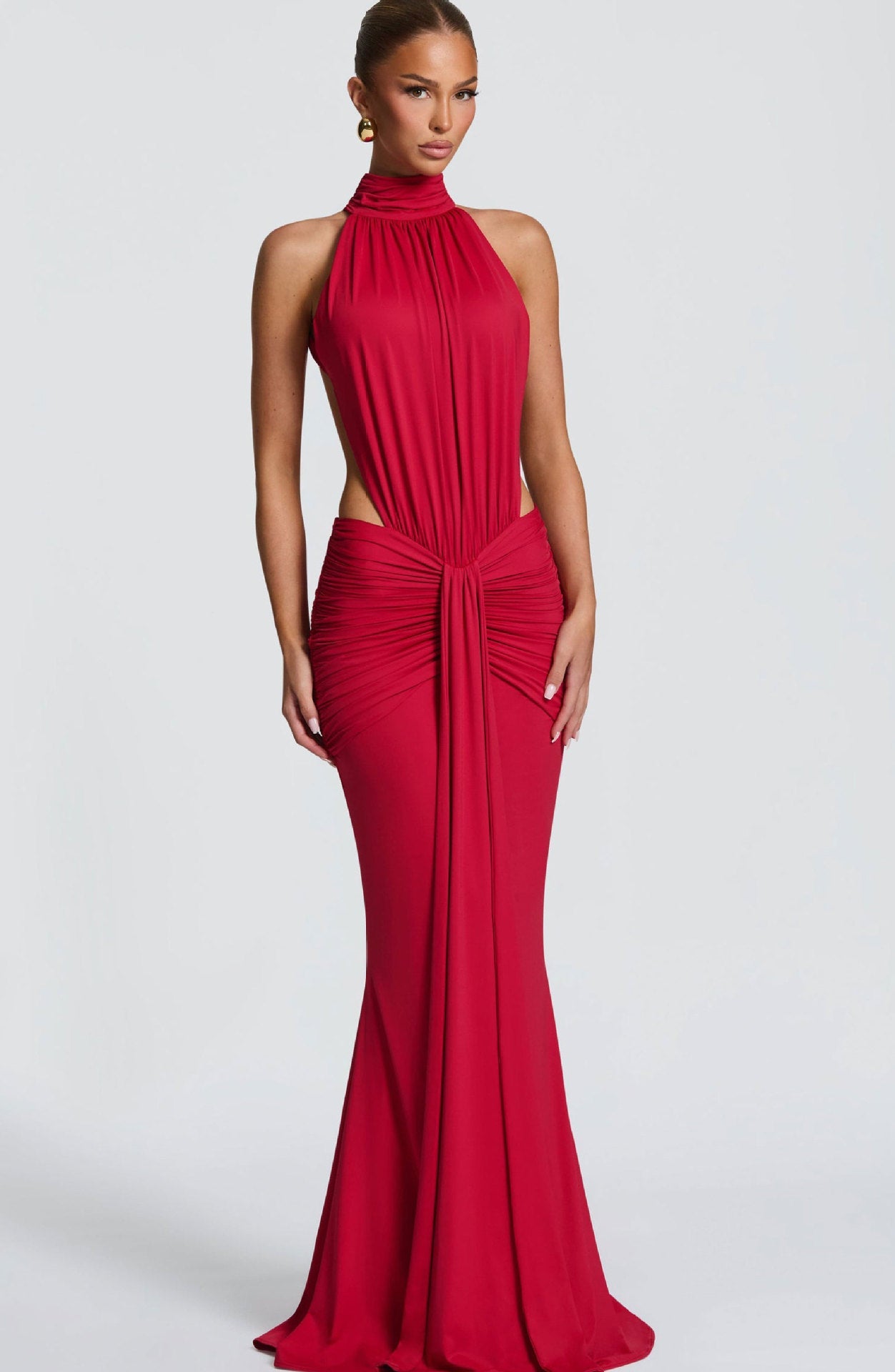 Damen Maxikleid Halterdesign Raffiniertes Drapierungselement