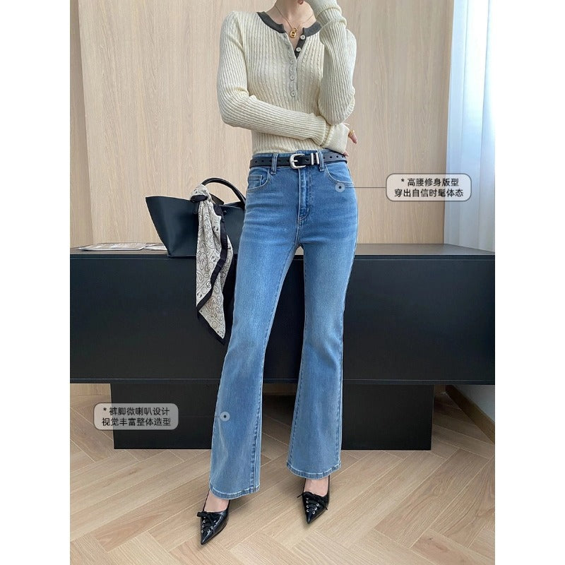 Damen High-Waist Jeans Leicht Ausgestellt Norvielle