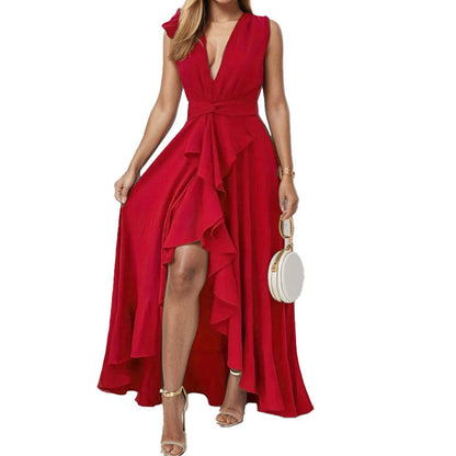 Damen Maxikleid Asymmetrischer Saum Rüschen Norvielle
