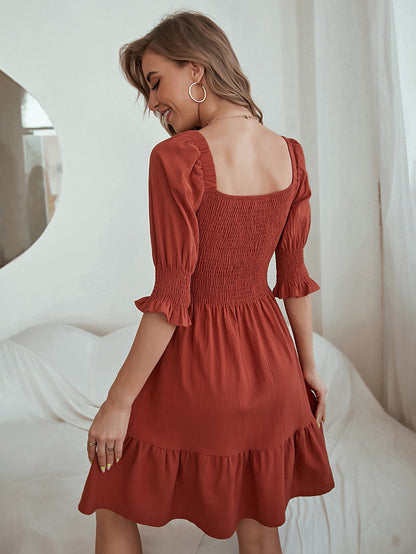 Damen Kurzarmkleid Geraffte Taille Voluminöser Rock Norvielle
