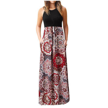 Damen Maxikleid Floralmuster Baumwolle Beige