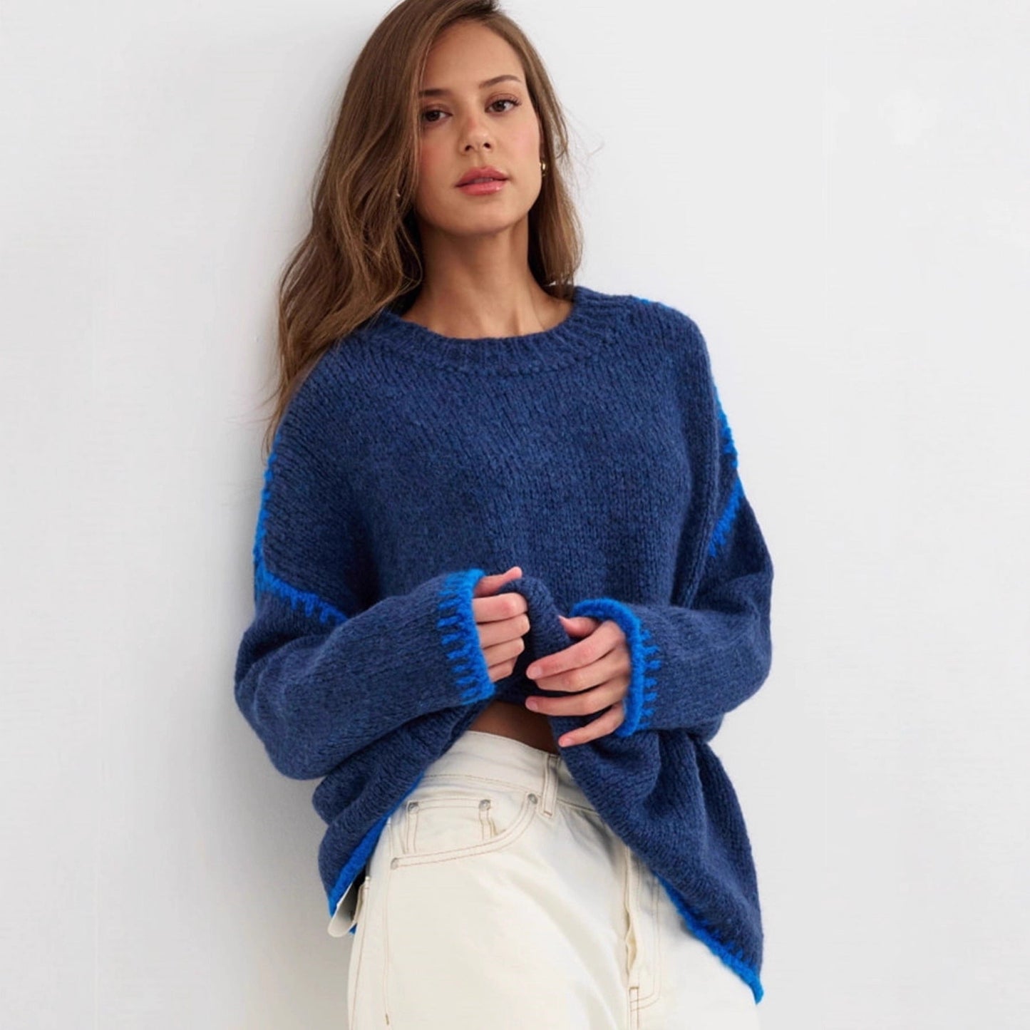 Damen Strickpullover Lässig Farbakzente Norvielle