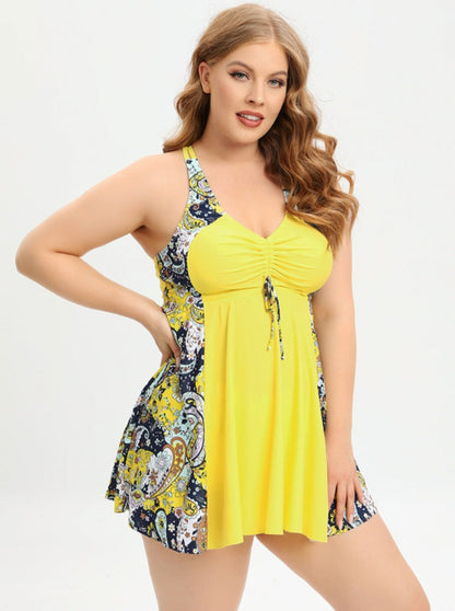Norvielle Damen Badeanzugkleid Plus Size V-Ausschnitt mit Kreuzträgern