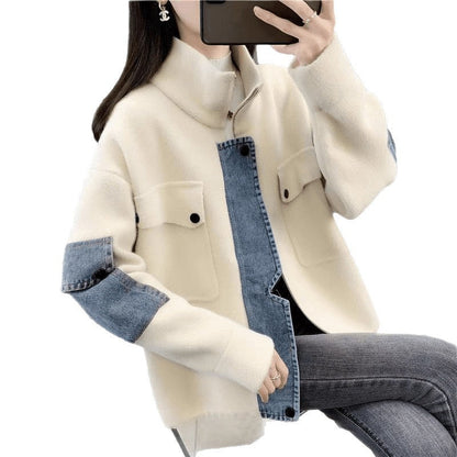 Damen Übergangsjacke Denim Detail Hochkragen Norvielle