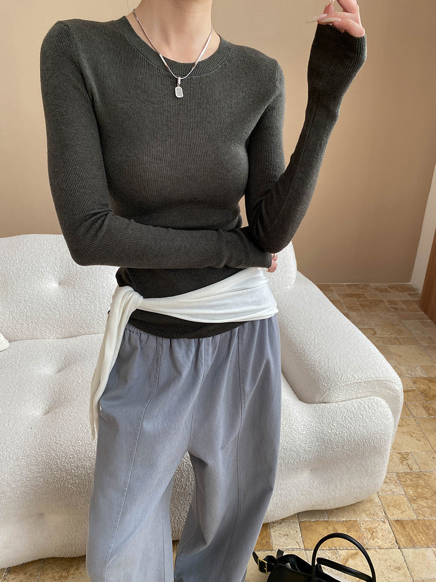 Damen Langarmshirt Rippstruktur Figurbetont