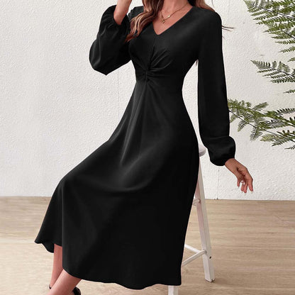 Damen Midikleid Figurformend Drapierung V-Ausschnitt Norvielle