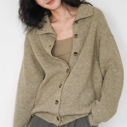 Damen Strickcardigan Oversized Button-Down Verschluss Beige