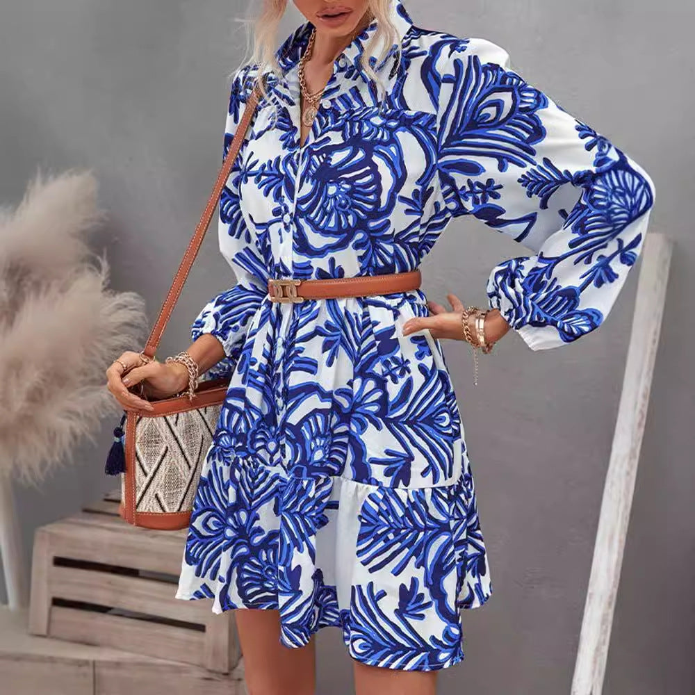 Damen Hemdblusenkleid Floralmuster Leichter Stoff Norvielle