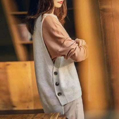 Damen Strickweste Elegantes Design mit Knöpfen Beige
