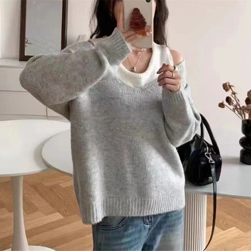 Damen Pullover V-Ausschnitt Offene Schultern Norvielle - Norvielle
