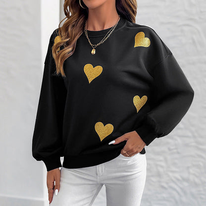 Damen Sweatshirt mit goldenen Herzchen-Print