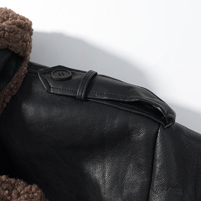Damen Kunstlederjacke Teddyfutter Bindegürtel