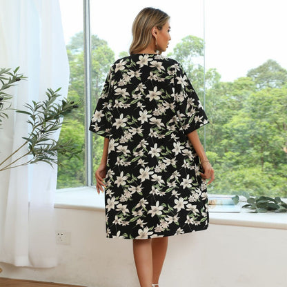 Damen Kimono Floralmuster Lässiger Schnitt Beige