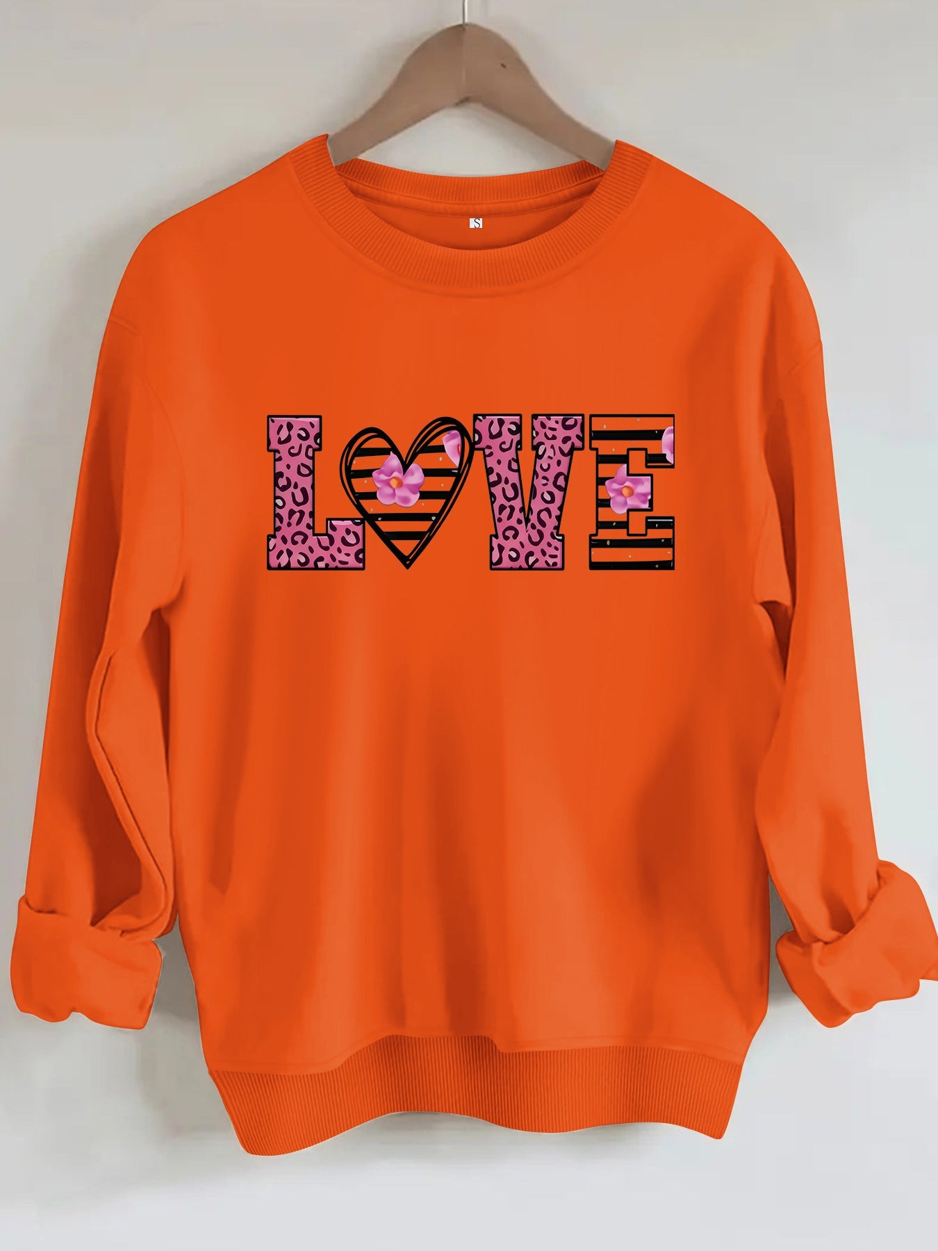 Damen Sweatshirt Leopardenherz-Design Baumwolle Komfortschnitt