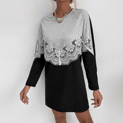 Damen Kleid Spitzenverzierung Lässige Ärmel Norvielle