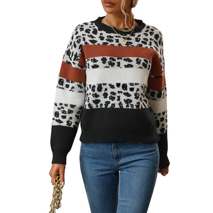 Damen Strickpullover Gemustert Animal-Print Farbblockdesign