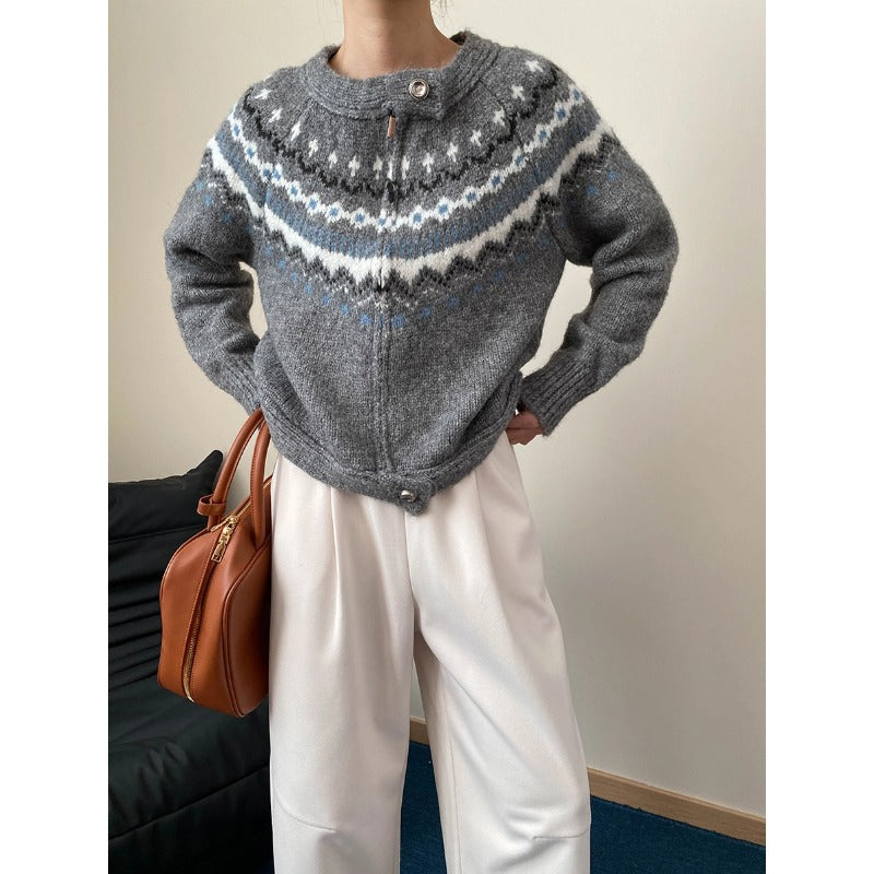 Damen Strickjacke Hochkragen Dekorative Knöpfe Norvielle - Norvielle