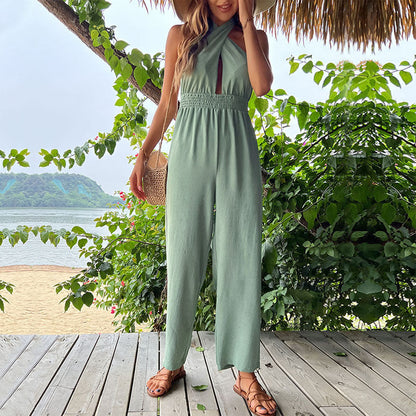 Damen Jumpsuit Elastisch Schulterdesign Schwarz Norvielle - Norvielle
