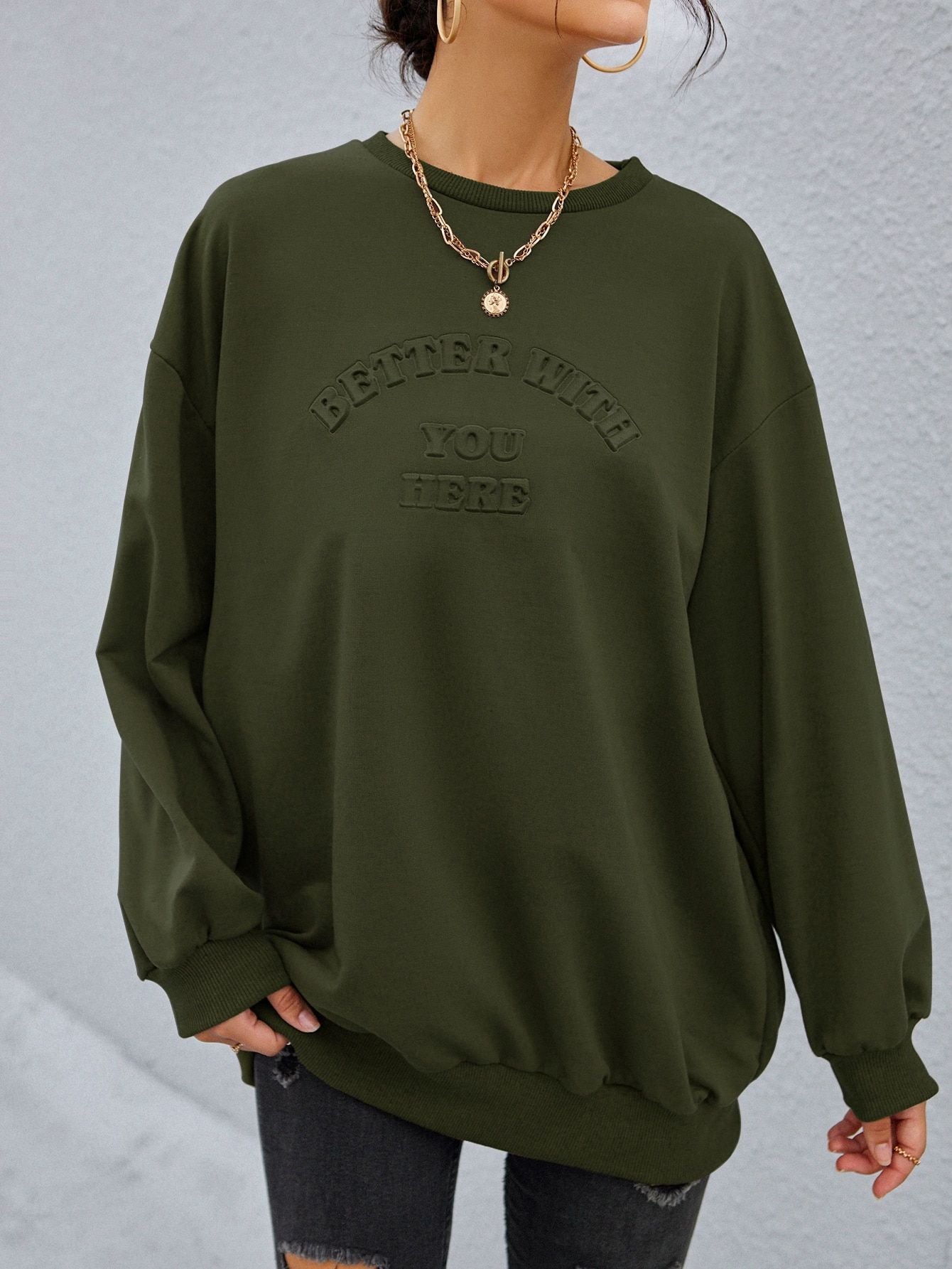 Damen Sweatshirt Lässig Eingeprägter Schriftzug Norvielle
