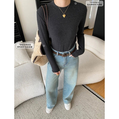 Damen Langarmshirt Rippstrick Figurbetont