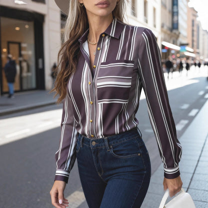 Damen Bluse feine Streifen klassischer Kragen Norvielle
