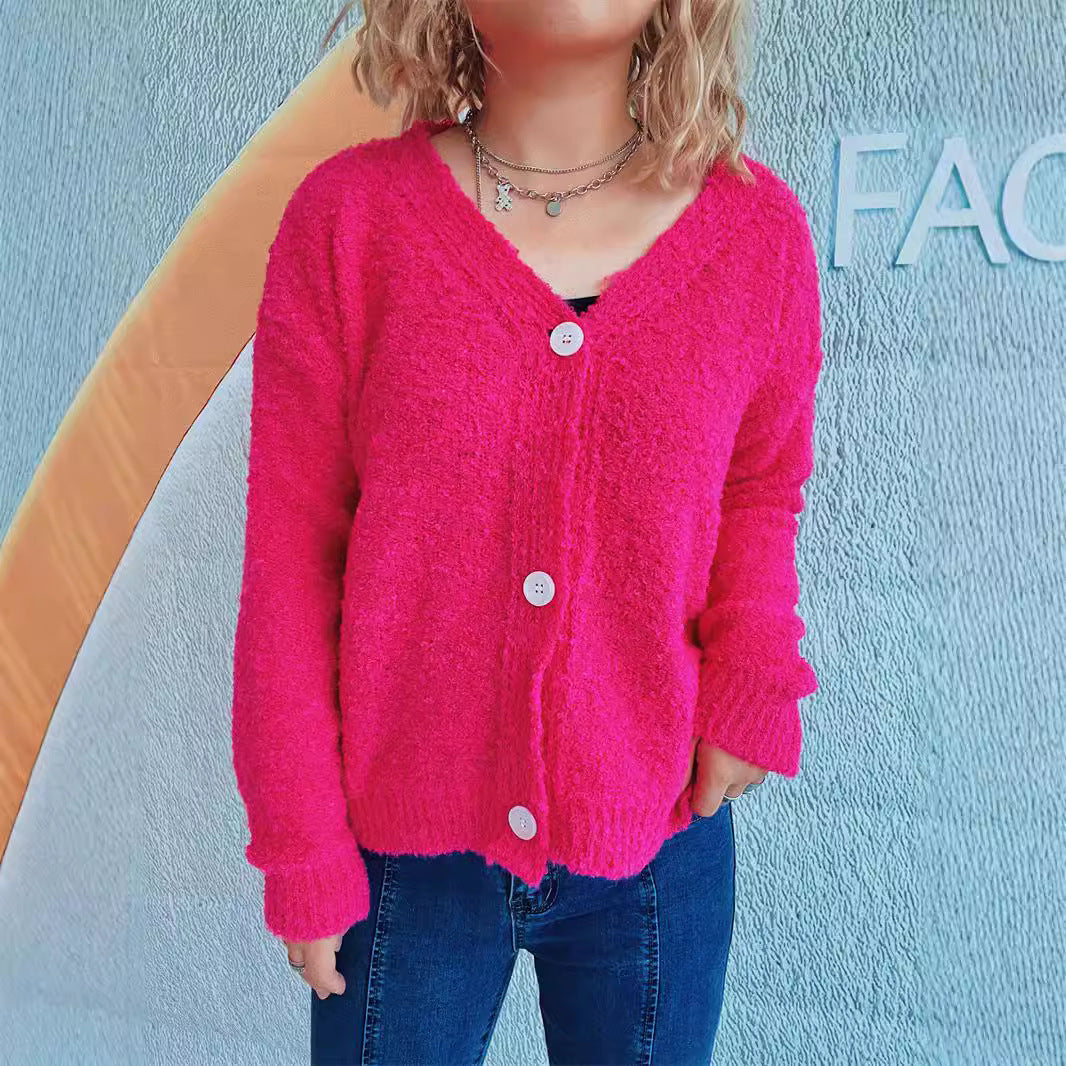 Damen Strickcardigan V-Ausschnitt Knöpfe Beige - Norvielle