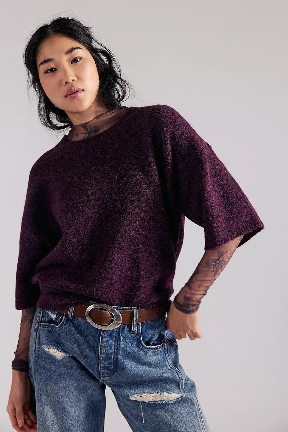 Damen Sweatshirt Halbtransparent Spitze Lässiger Schnitt Norvielle