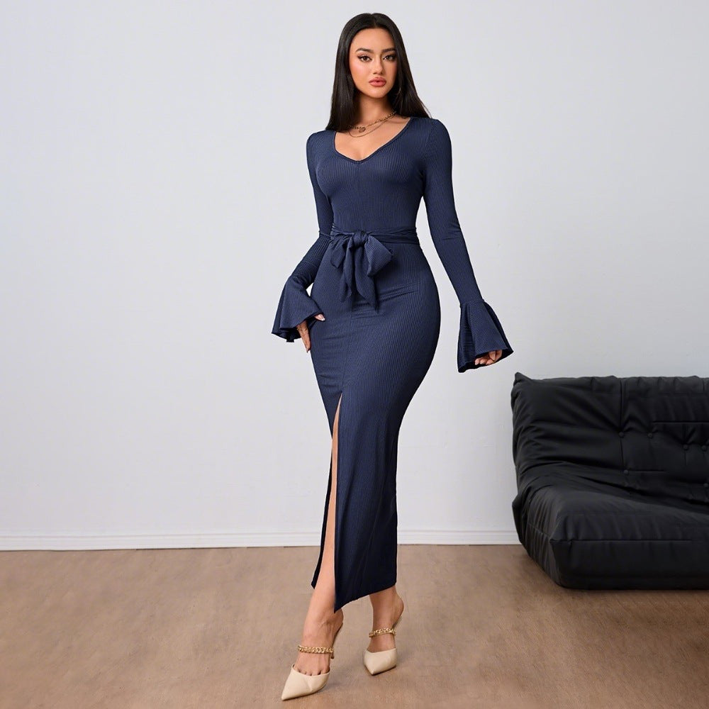 Damen Kleid V-Ausschnitt Ausgestellte Ärmel Norvielle